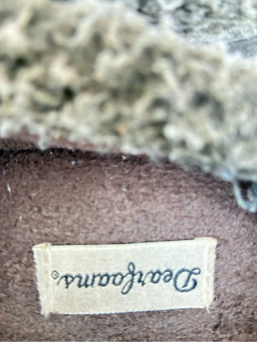 dearfoams Chestnut Suede Moccasin Slippers with Gray Knit Collar